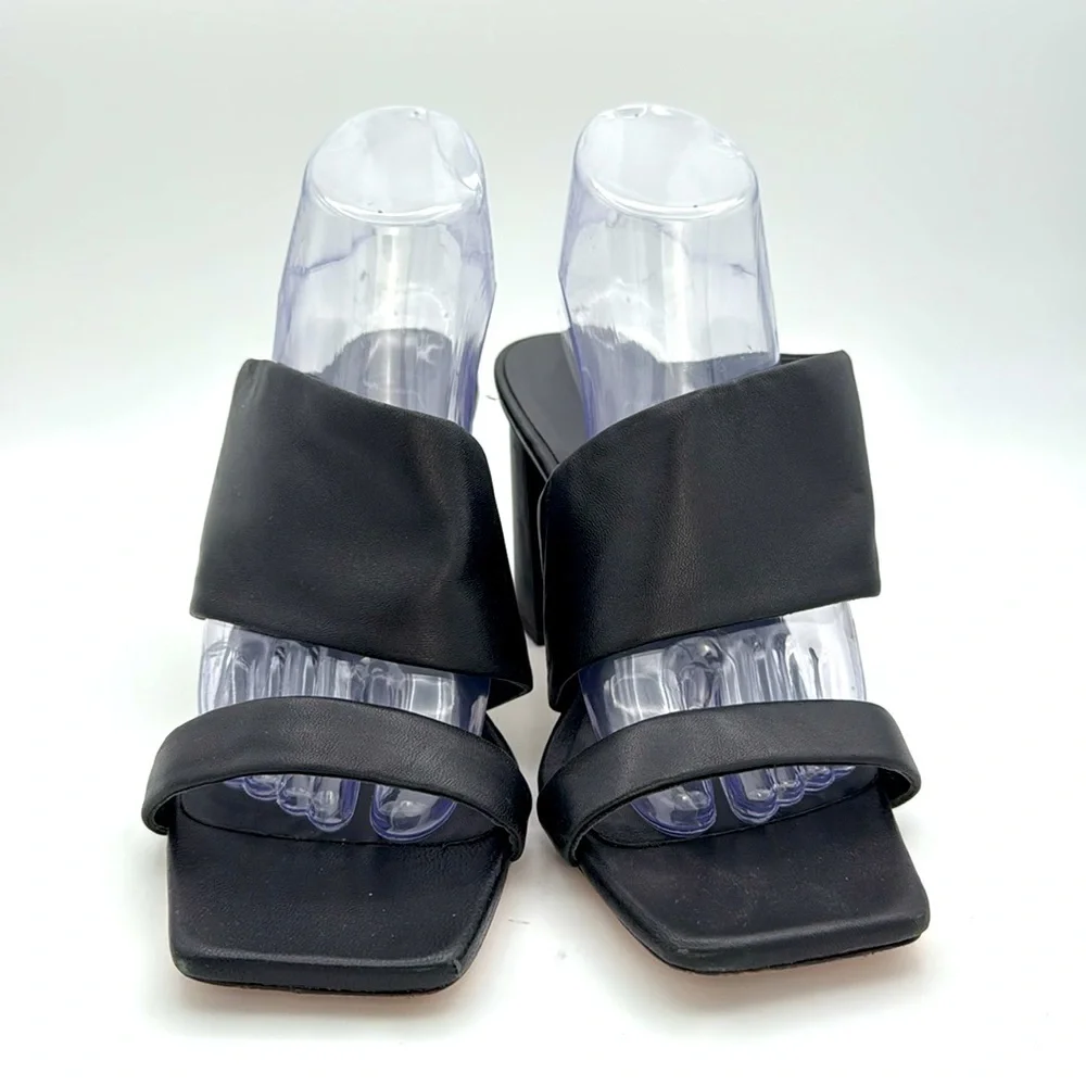 Vince - Women's Nessia Black leather Heeled Mules Sandals square toe shoes 8.5
